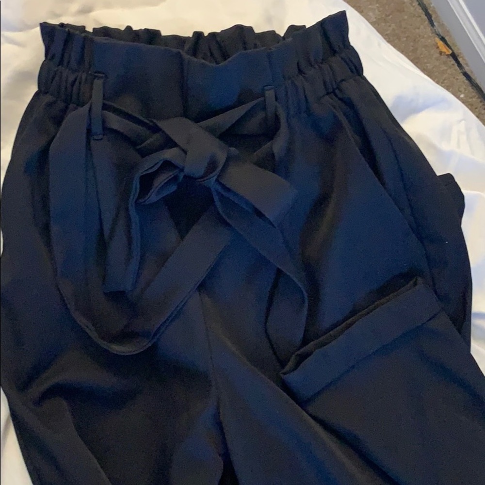 Black paper bag pants